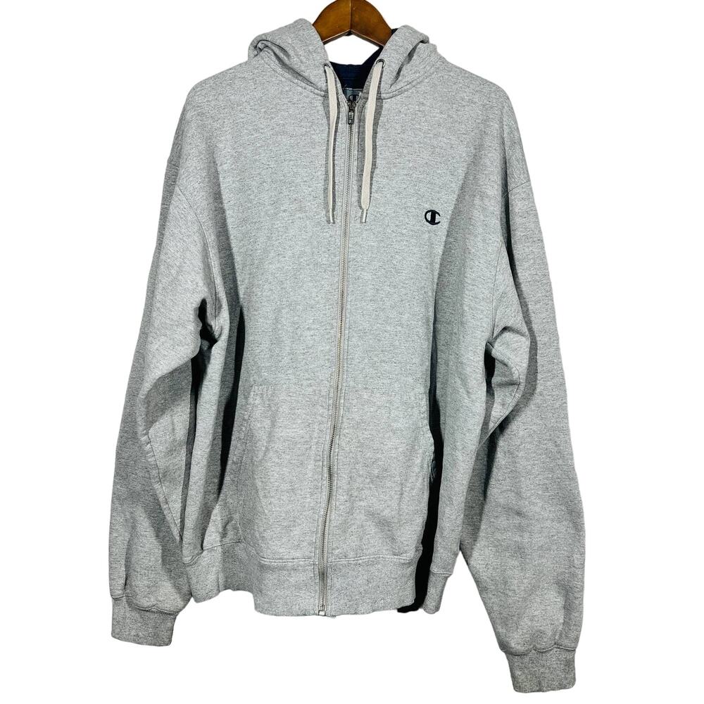 Vintage Champion Full Zip Jacket Hoodie Hooded Gray - XL